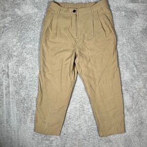 HM Tan Pleated Ankle Trousers Womens 14 Khaki High Waist Tapered Dress‎ Pants